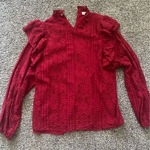 entro Red Lace Ruffle Detail Blouse